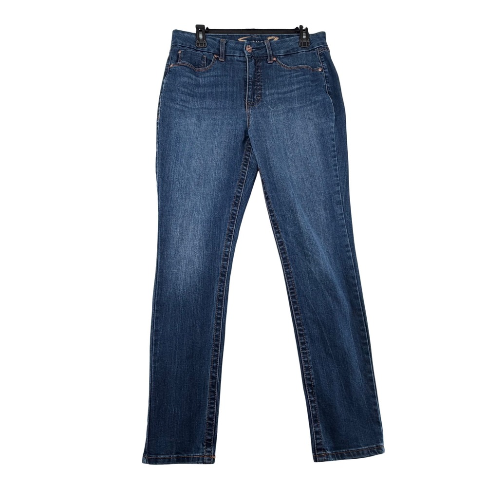 Seven7 Straight Leg Mid Rise Jeans Womens Size 10 Dark Wash Blue Stretch Denim